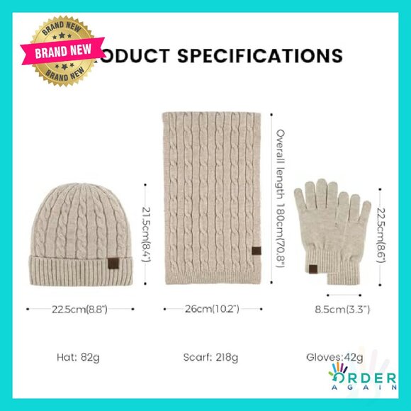 Fleece Lined Winter Set Touch Screen Gloves Knit Hat Scarf Chic - Picture 6 of 8